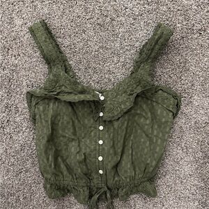 American Eagle Outfitters Green Lace Button-Up Blouse